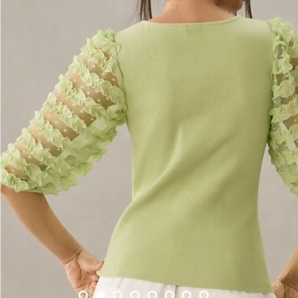 Anthropologie Dolan Top Knitted Puff Sleeve Pullover Beige Sz XL